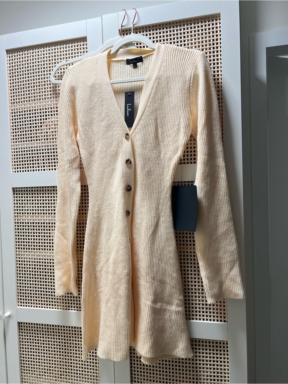 Lulu's Cream Ribbed Button-Front Mini Dress